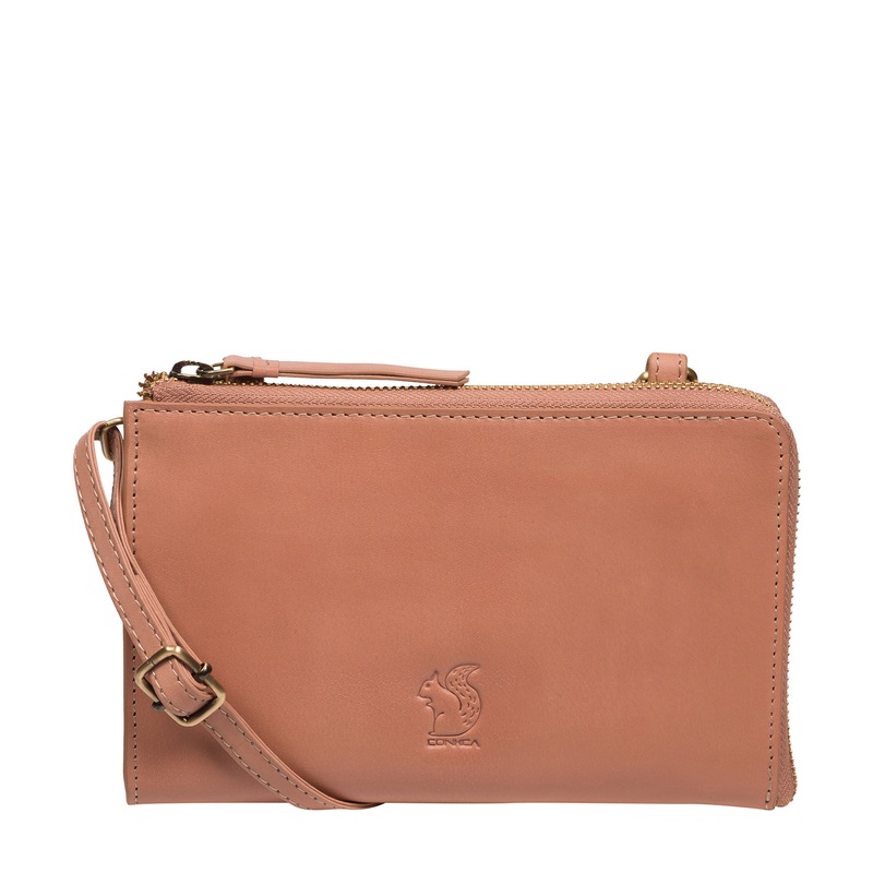 'Winnie' Subtle Pink Leather Cross Body Phone Clutch Bag