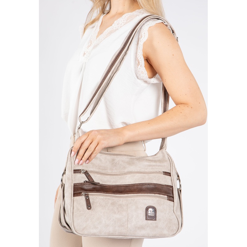 Contrast Double Zip Cross Body Bag