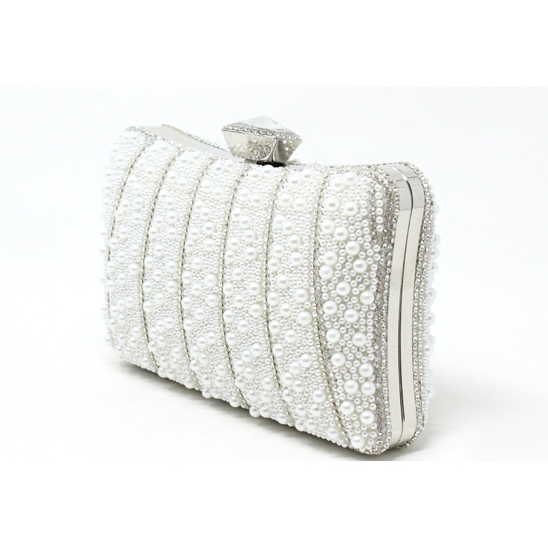 Diamante Stripe and Pearl Clutch Bag