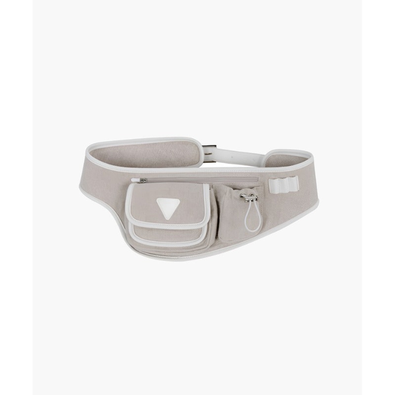 CREVE NINE: Diagonal Pocket Canvas Hip Bag Belt Bag - Beige