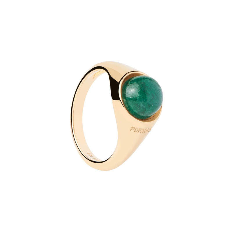 PDPAOLA Green Aventurine Moon Ring - Gold