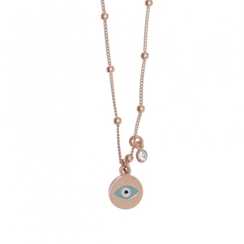 Gregio Necklace W/ Ball Chain and Evil Eye - Rose Gold
