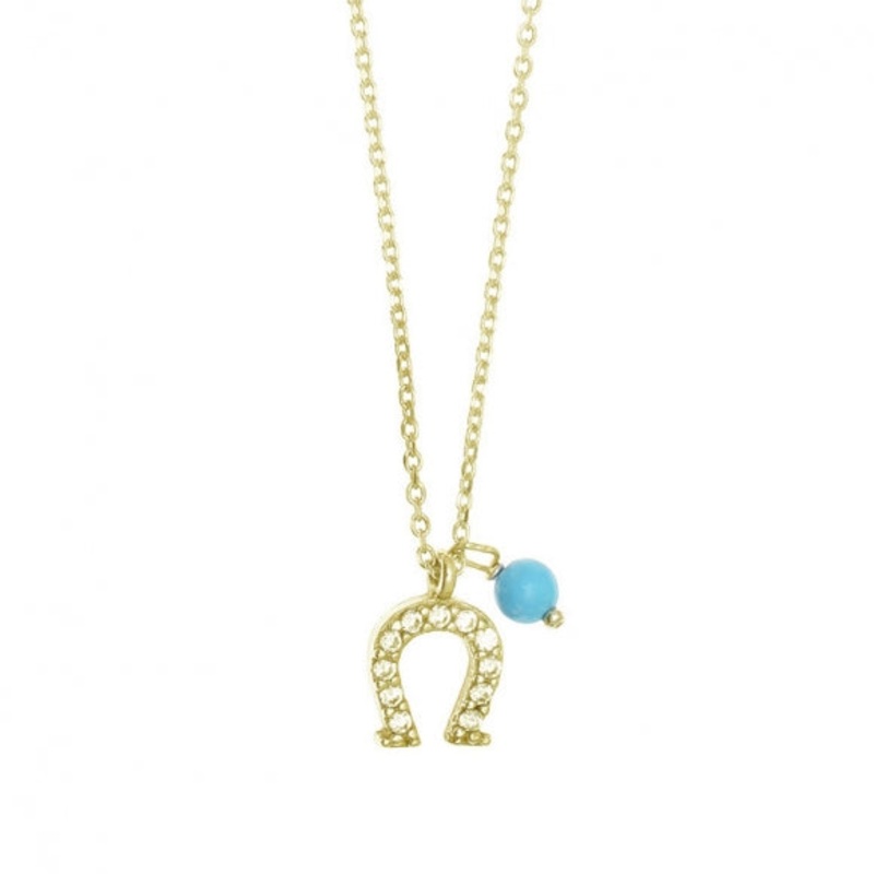 Gregio Necklace W/ Horseshoe and Turquoise Ball - Gold