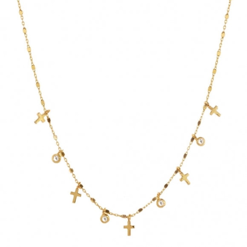 Gregio Simply Me/ Tiny Shiny Necklace w/ Mini Cross & CZ - Gold