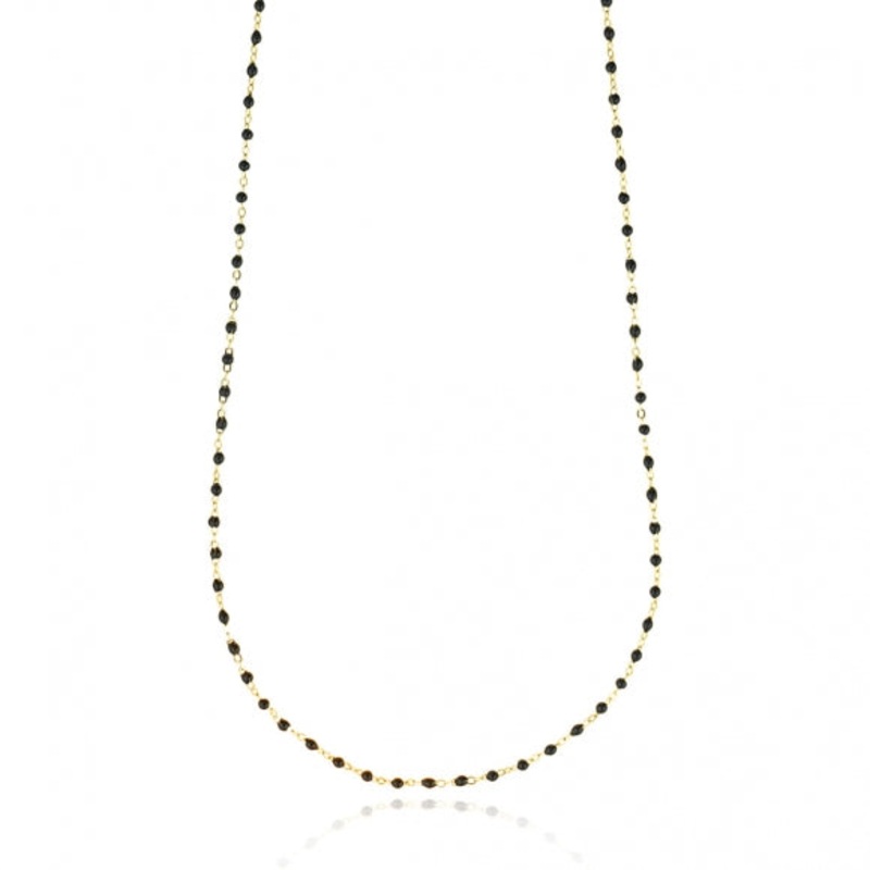 Gregio Simply Me/Tiny Shiny Single Chain Necklace w/ Black Enamel Beads- Gold