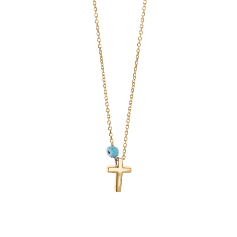 Gregio Tiny Shiny Cross Necklace w/ Evil Eye - Gold