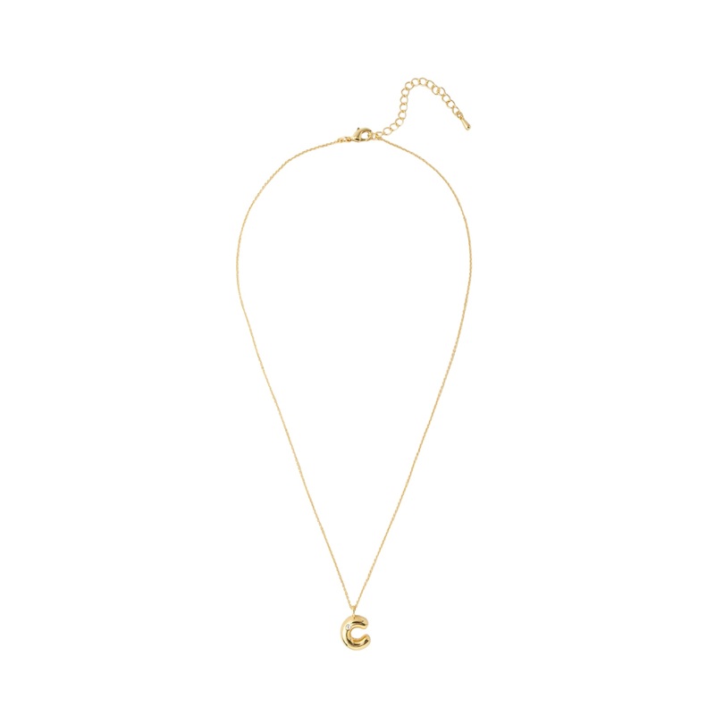 Mocha Bubble Initial Necklace - C - Light Gold