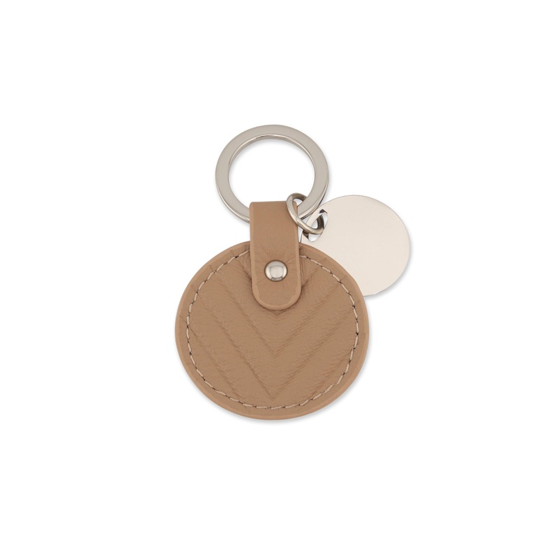 Mocha Chevron Circle Leather Key Ring- Nude