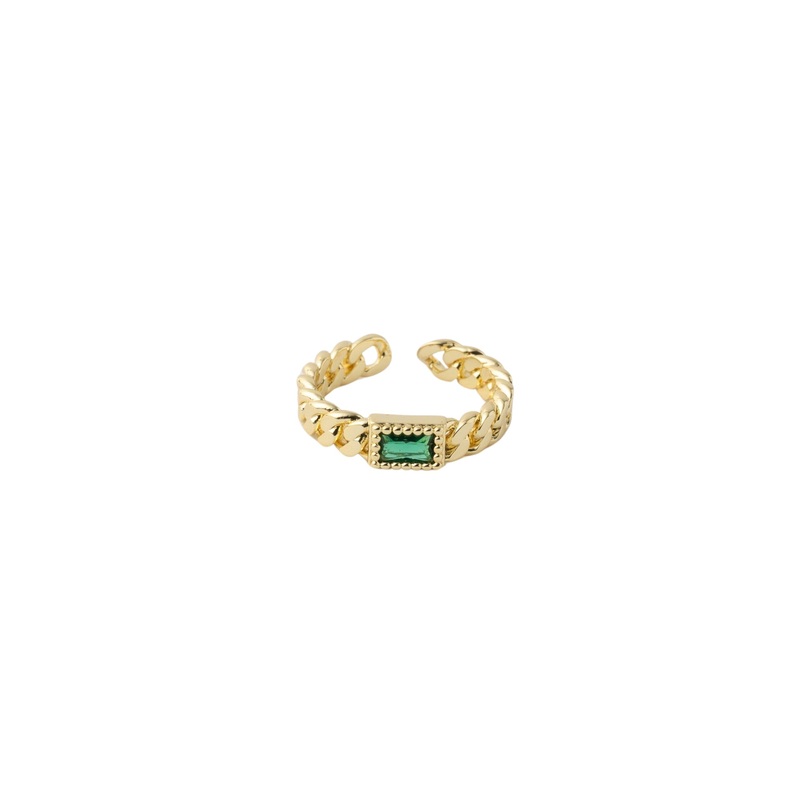 Mocha Emerson Chain Adjustable Ring - Emerald/Gold