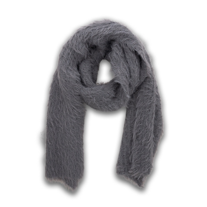 Mocha Fluffy Plain Scarf- Grey