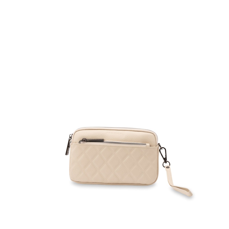 Mocha Rebecca Leather Quilted Crossbody Bag- Cream