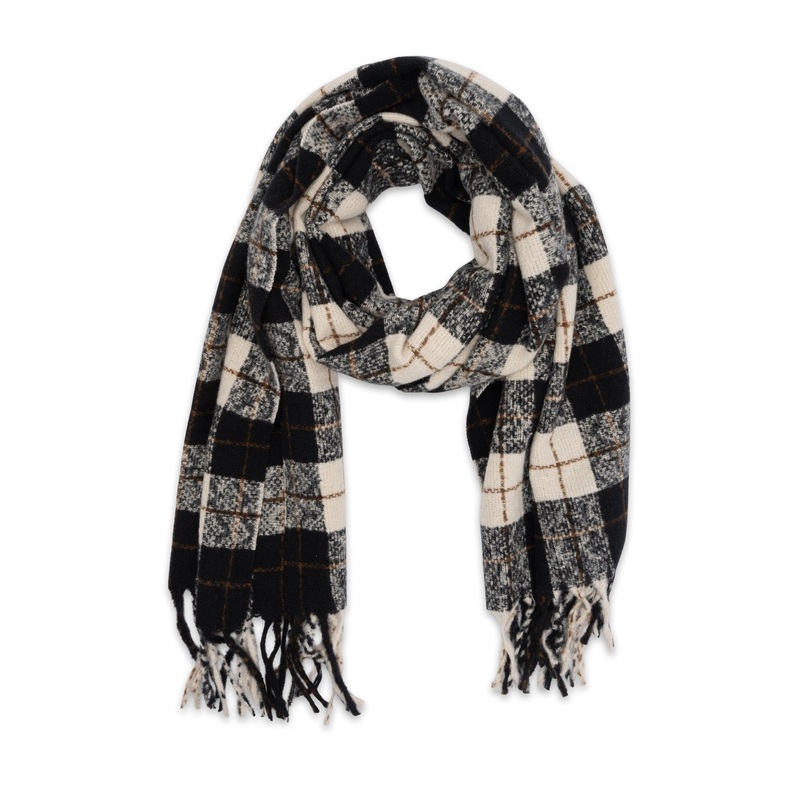 Mocha Warm Check Scarf - Black/Cream