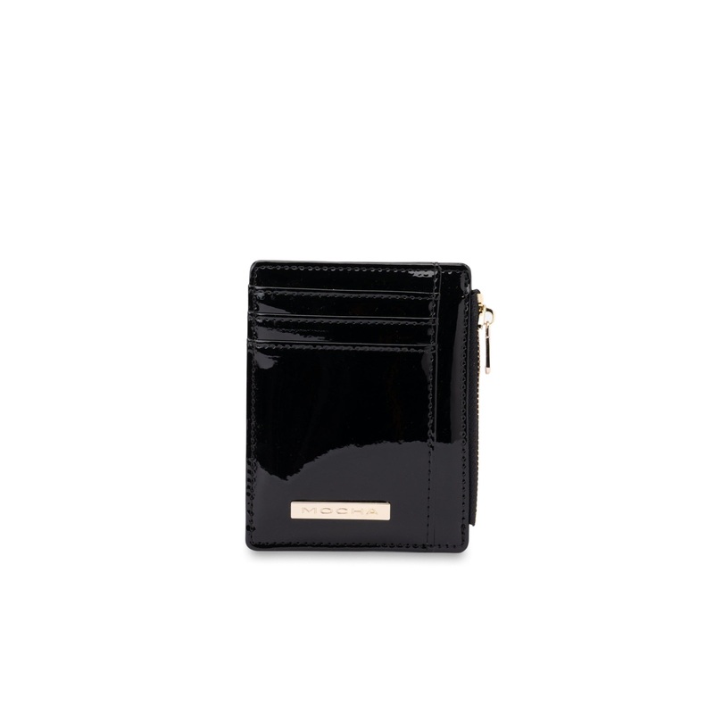 Mocha Willow Patent Card Holder - Black