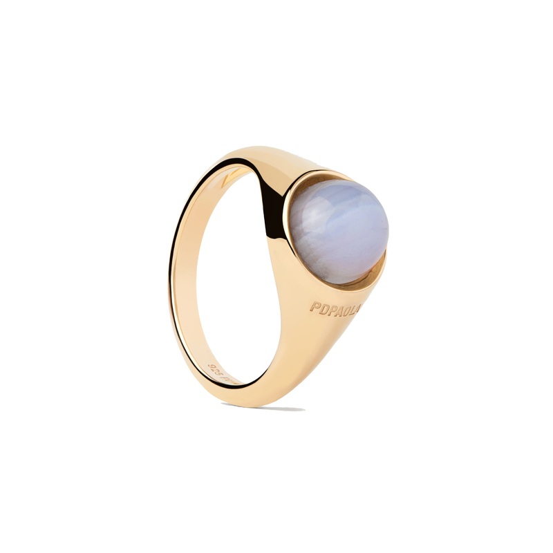 PDPAOLA Blue Lace Agate Moon Ring - Gold