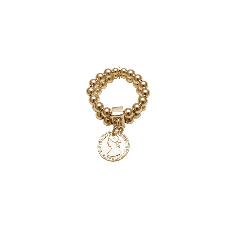 Von Treskow 2-Strand Stretchy Ring w/ Mini Coin - Gold