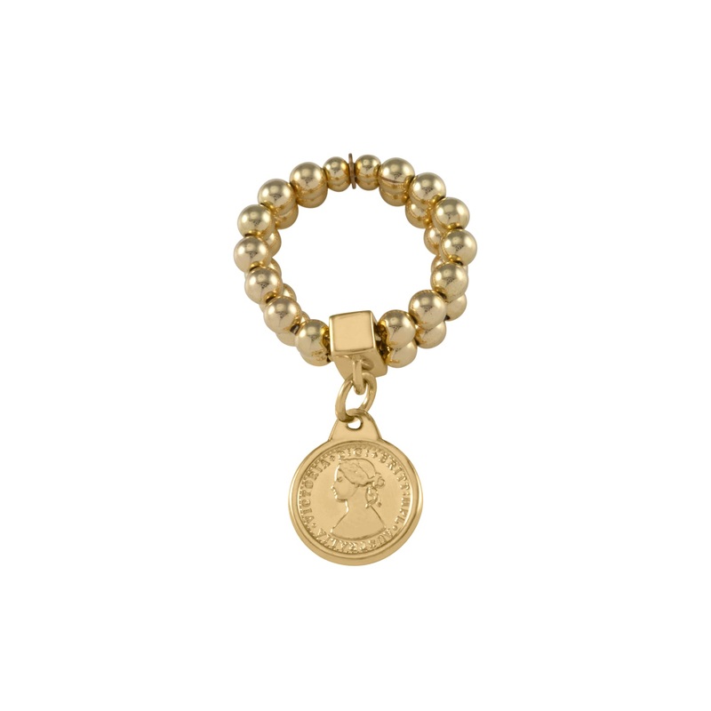 Von Treskow Yg Filled 4mm Double Row Stretchy Ring w/ Tiny Australian Token in Bezel