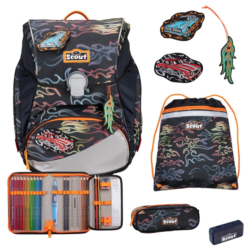 Scout Alpha Exklusiv Safety Light - Schulranzen Set 5tlg. (Flames)