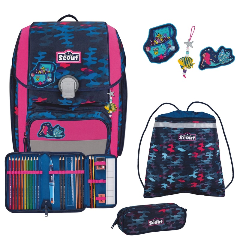 Scout Genius DIN - Schulranzen Set 4 tlg. mit Turnbeutel (Magic Sea)