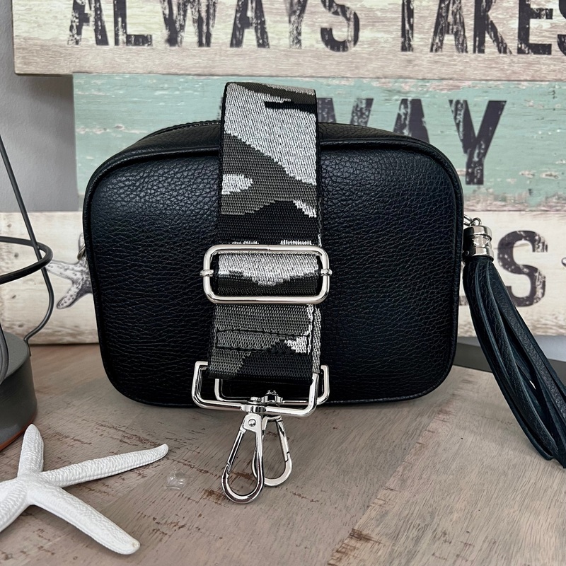 Black Genuine Italian leather camera bag and strap combo