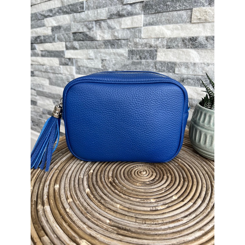 Cobalt Blue Leather Italian Leather Crossbody Camera Bag / Handbag