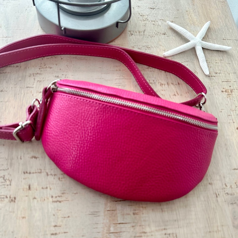 Hot Pink Italian Leather Bum Bag / Chest Bag / Sling Bag