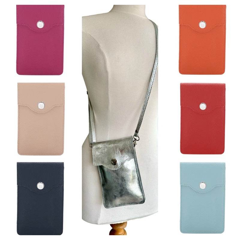 Italian Leather Multi Pocket Phone Crossbody Bag, available in 10 colours.