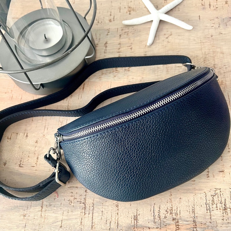 Navy Italian leather Bum Bag / Chest Bag