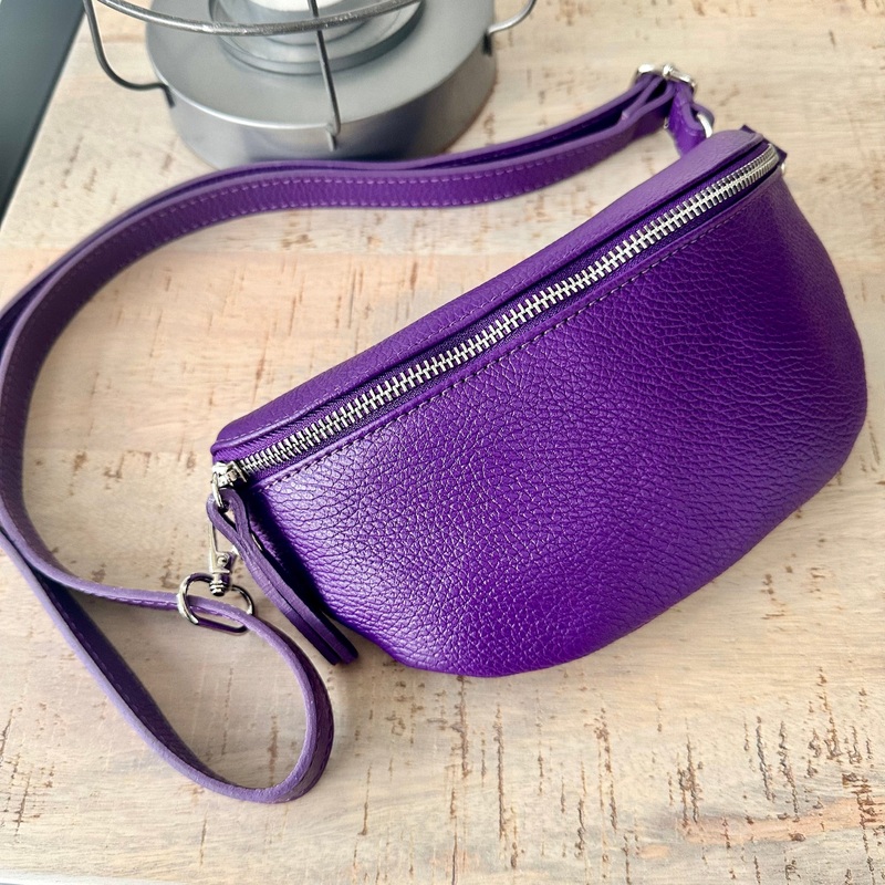 Purple Italian leather Bum Bag / Chest Bag / Sling Bag