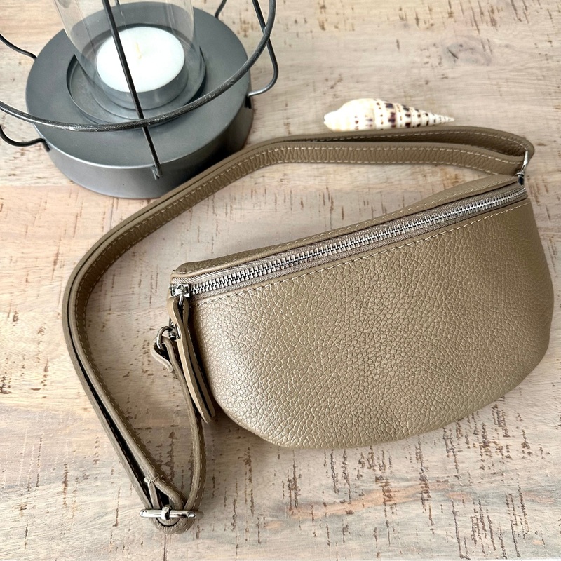 Taupe Italian Leather Bum Bag / Chest Bag