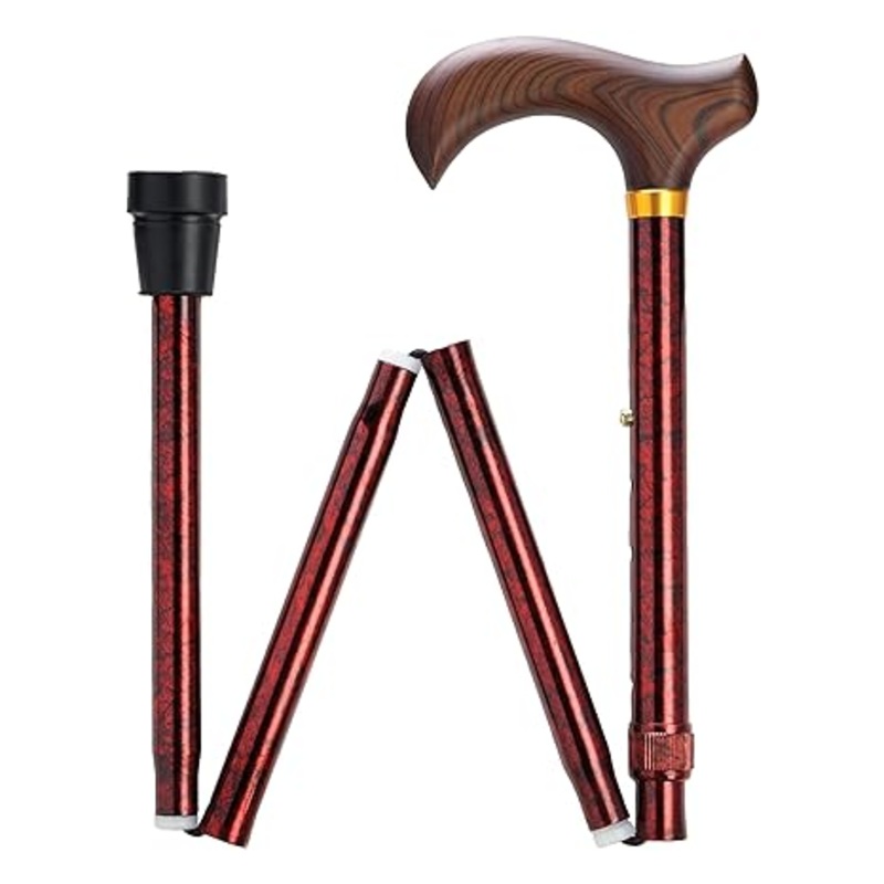 Adjustable Folding Cane with Derby Handle - red granite