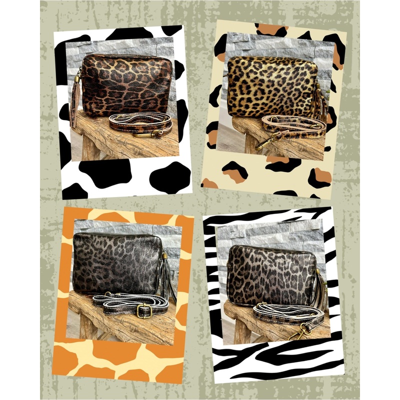 Animal Print Italian Leather Soft Crossbody / Camera Bag / Handbag