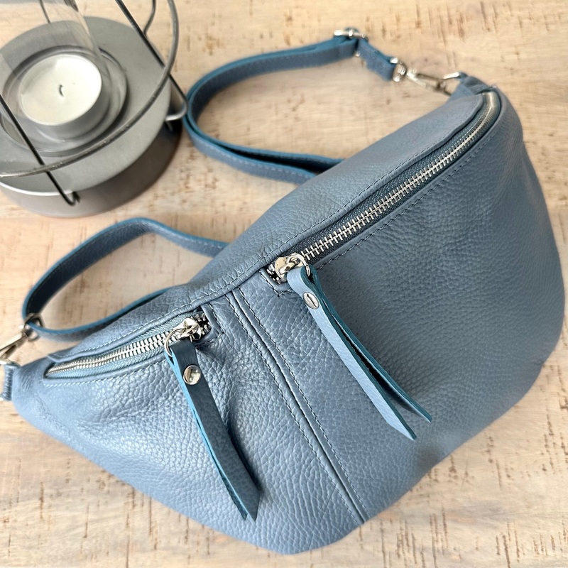 Denim Blue Italian Leather Sling Bag / Chest Bag