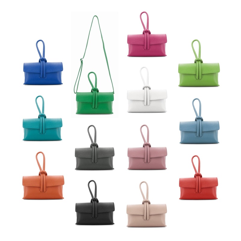 Italian Leather Clutch Bag , Evening Bag with Loop Handle, Available in 33 Colours