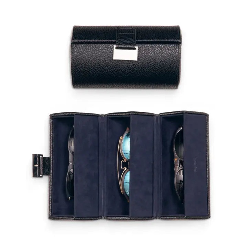 Leather Travel Sunglass Roll - black