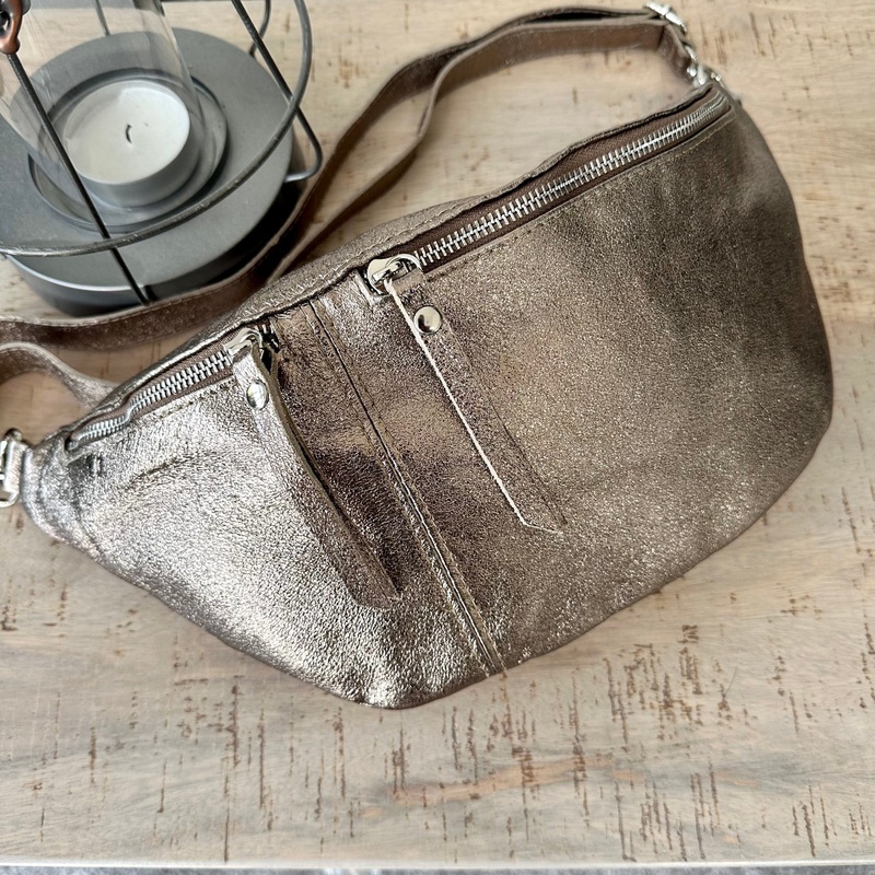 Metallic Bronze Italian Leather Sling Bag / Chest Bag