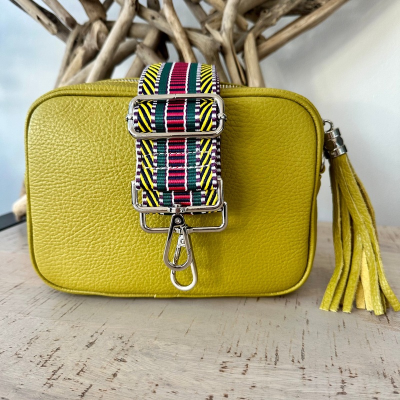 Mustard Green Italian Leather Bag and Strap Combo