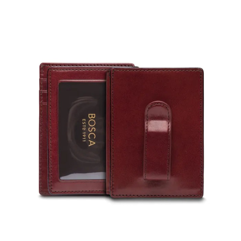 Old Leather Front Pocket ID Wallet with clip-Dark Brown
