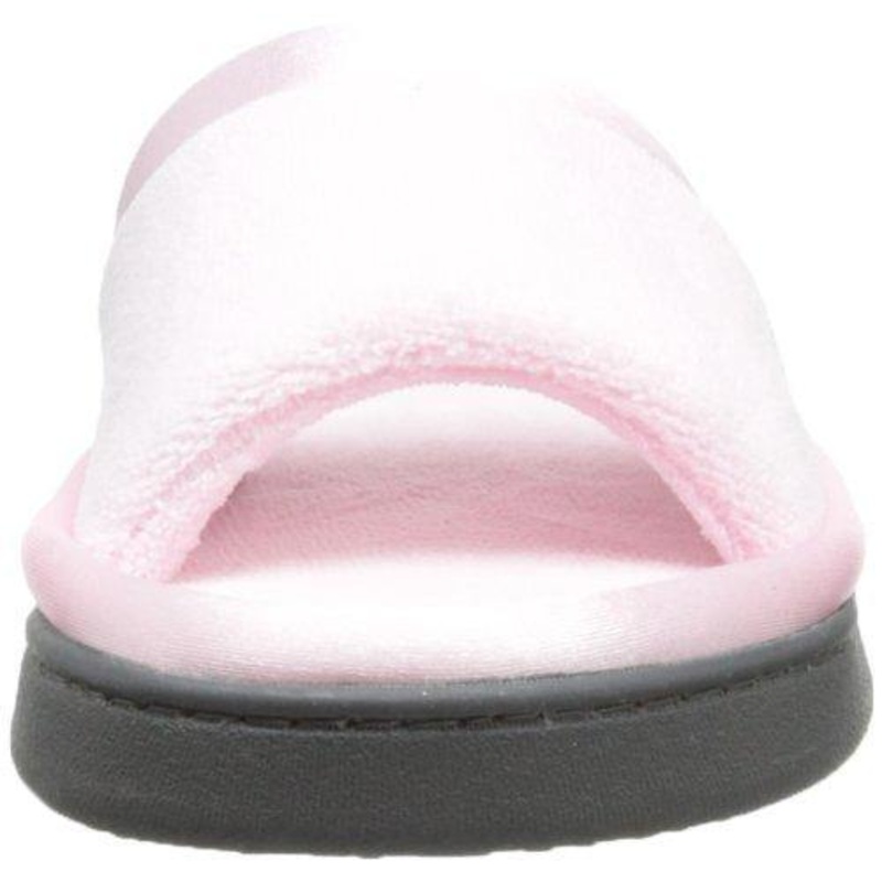 Totes isotoner Women's Microterry Slide Slipper with Satin Trim, Peony, 7.5/8