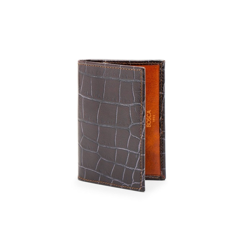 Bosca Croco Leather Calling Card Case