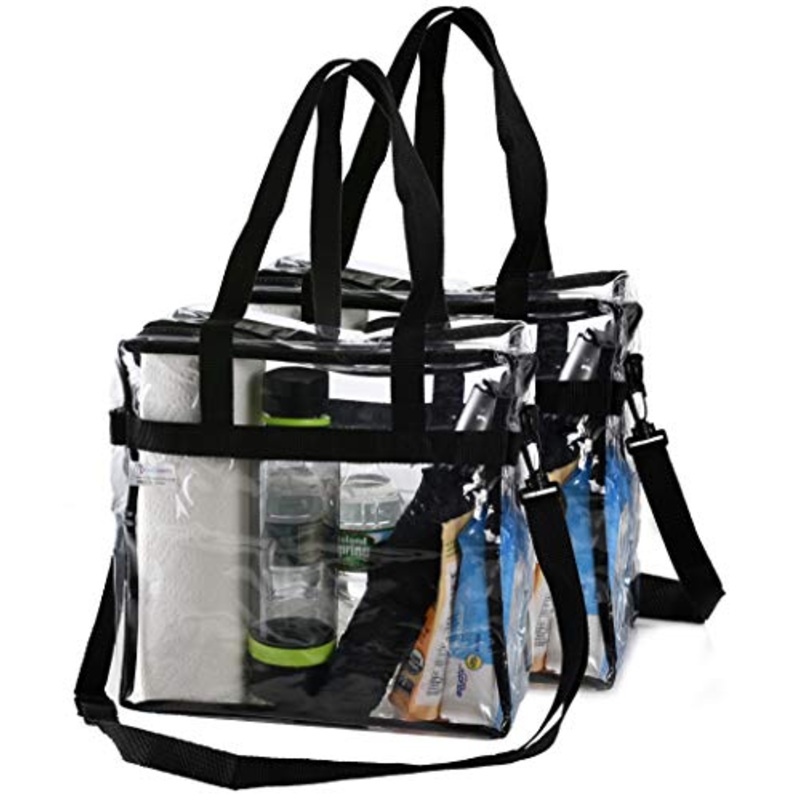 Clear Tote Bag NFL Stadium Approved - 2 PACK - Shoulder Straps and Zippered Top. Perfect Clear Bag for Work, School, Sports Games and Concerts. Meets NFL Tournament Guidelines. (12 x 12 x 6 Inches)