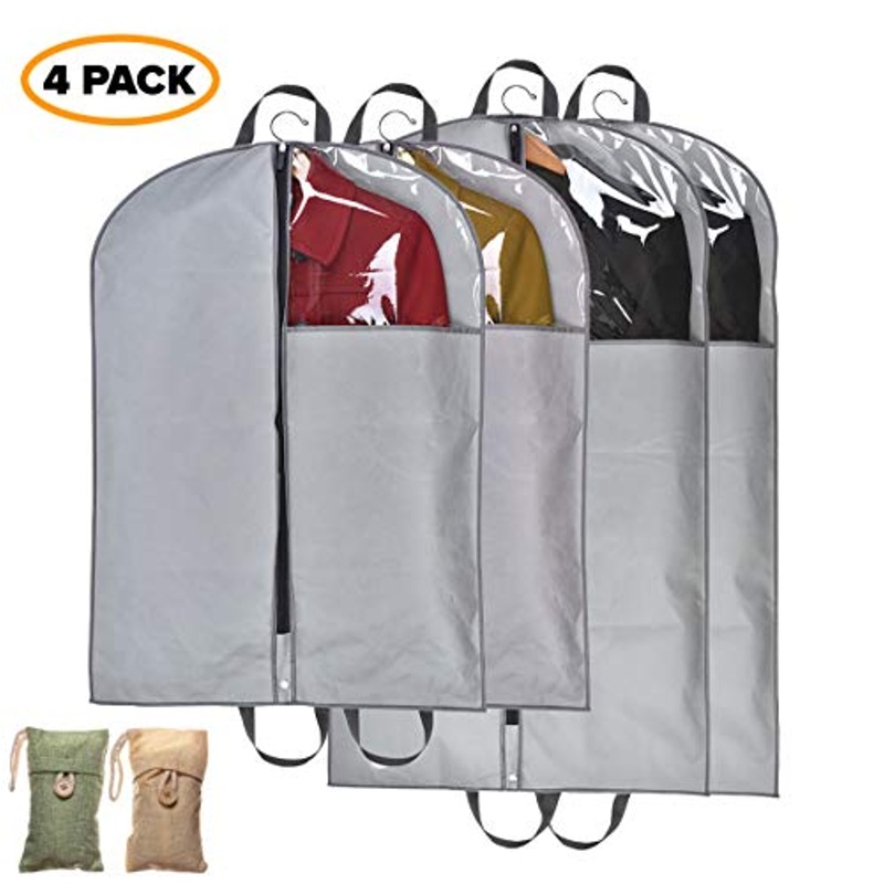 Garment Bags - Clothing protection from dust and moth; storage of dresses, suits and coats for business and leisure travel; clear window covers and strengthened webbing handles for hanging