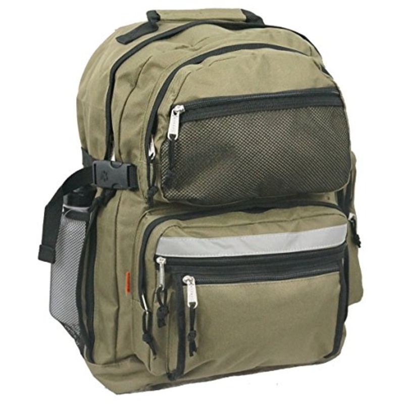 K-Cliffs Large Bookbag Student School Book Bags Big Emergency Backpack Reflective Stripe, Olive