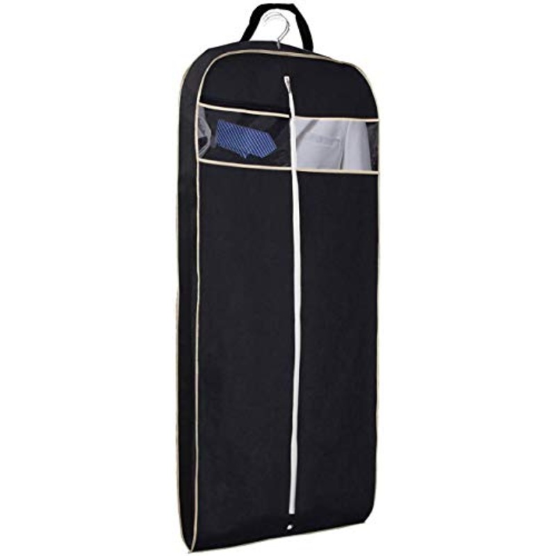 MISSLO 43" Gusseted Travel Garment Bag with Accessories Zipper Pocket Breathable Suit Garment Cover for Shirts Dresses Coats, Black