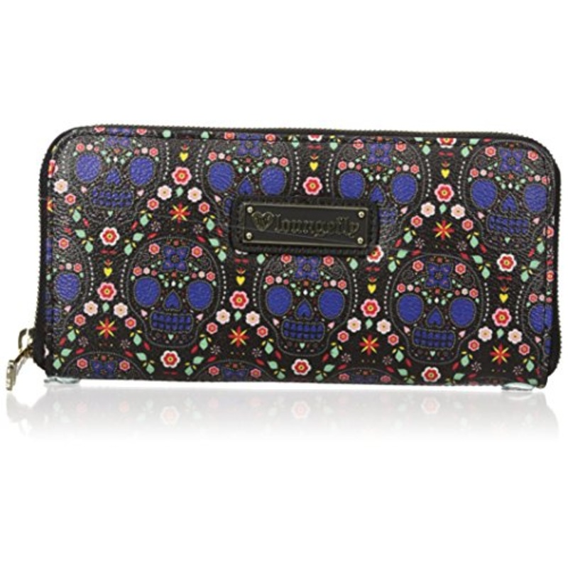 Loungefly Women's Lf Bright Sugar Skull Printed Pebble Wallet, Blue/Black, One Size