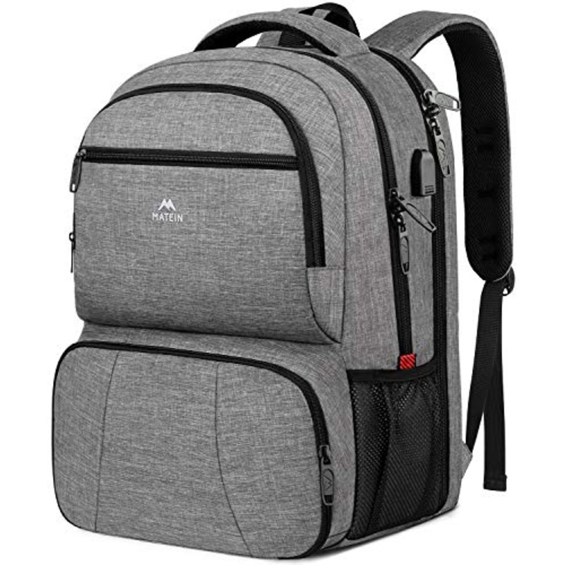 Lunch Backpack, Insulated Cooler Backpack for Men Women, 17 Inch Laptop Backapck with USB Charging Port Leakproof Lunch Cooler Backpack for Lunch Picnic Hiking Camping Beach Trip, Grey