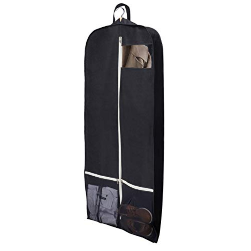 Sleeping Lamb Breathable 60" Dress Garment Bag with Zipper Shoe Pockets Trifold Hanging Clothes Storage Bags Cover for Long Dresses, Wedding Gown, Suits Black
