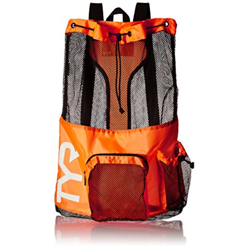 TYR Big Mesh Mummy Backpack For Wet Swimming, Gym, and Workout Gear , Orange