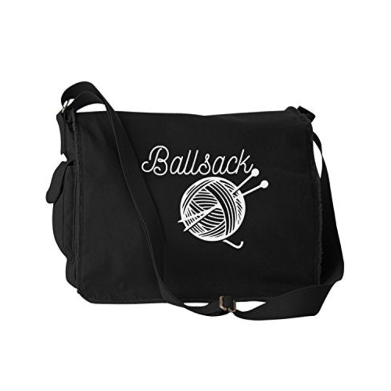 Funny Ballsack Yarn Crochet Knitting Joke Black Canvas Messenger Bag