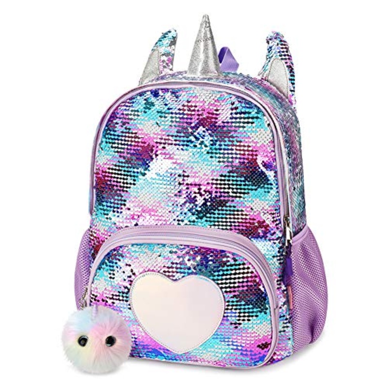 mibasies Kids Sequin Unicorn Backpack for Girls Sequin School BagPurple Sequin