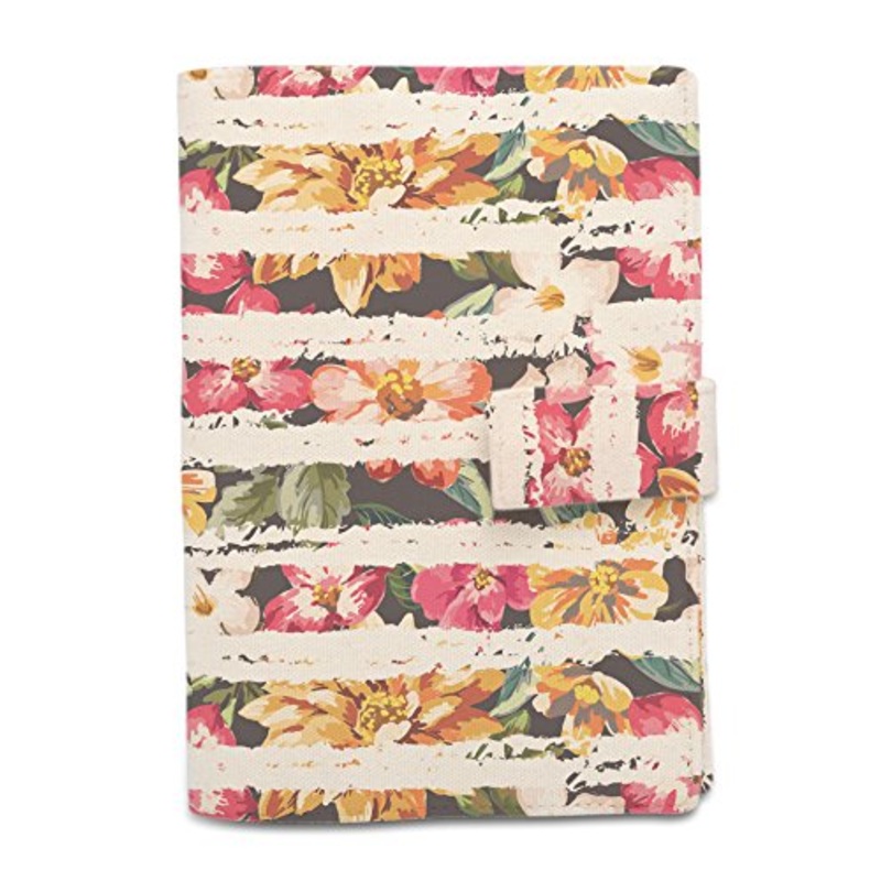 Tropical Flowers Stripes Beige Printed Canvas Passport Holder Cover Case Was_11